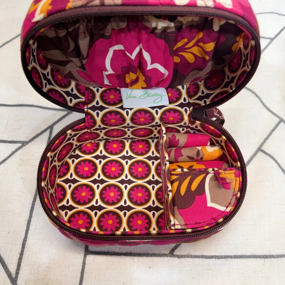 Vera Bradley Jewelry Organizer Small Plum Petals Floral Quilted Travel Case